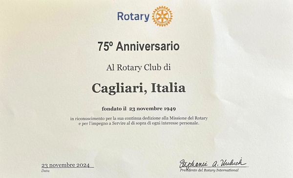 Attestato e lettera del Presidente del R.I. per i 75 anni del Club